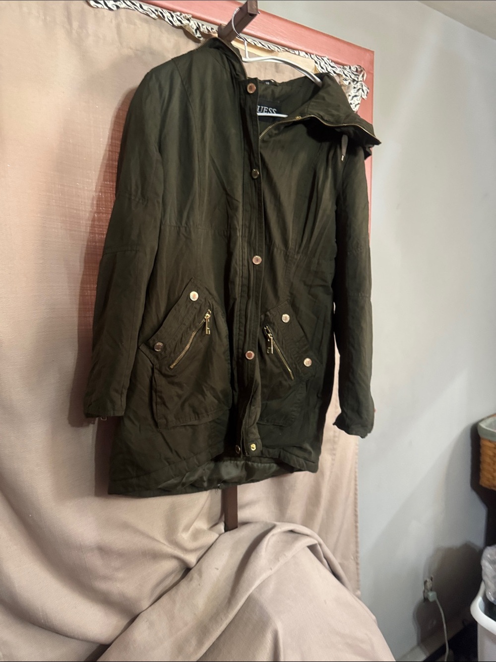 GUESS Olive Green Hooded Field Parka with Zip Pockets